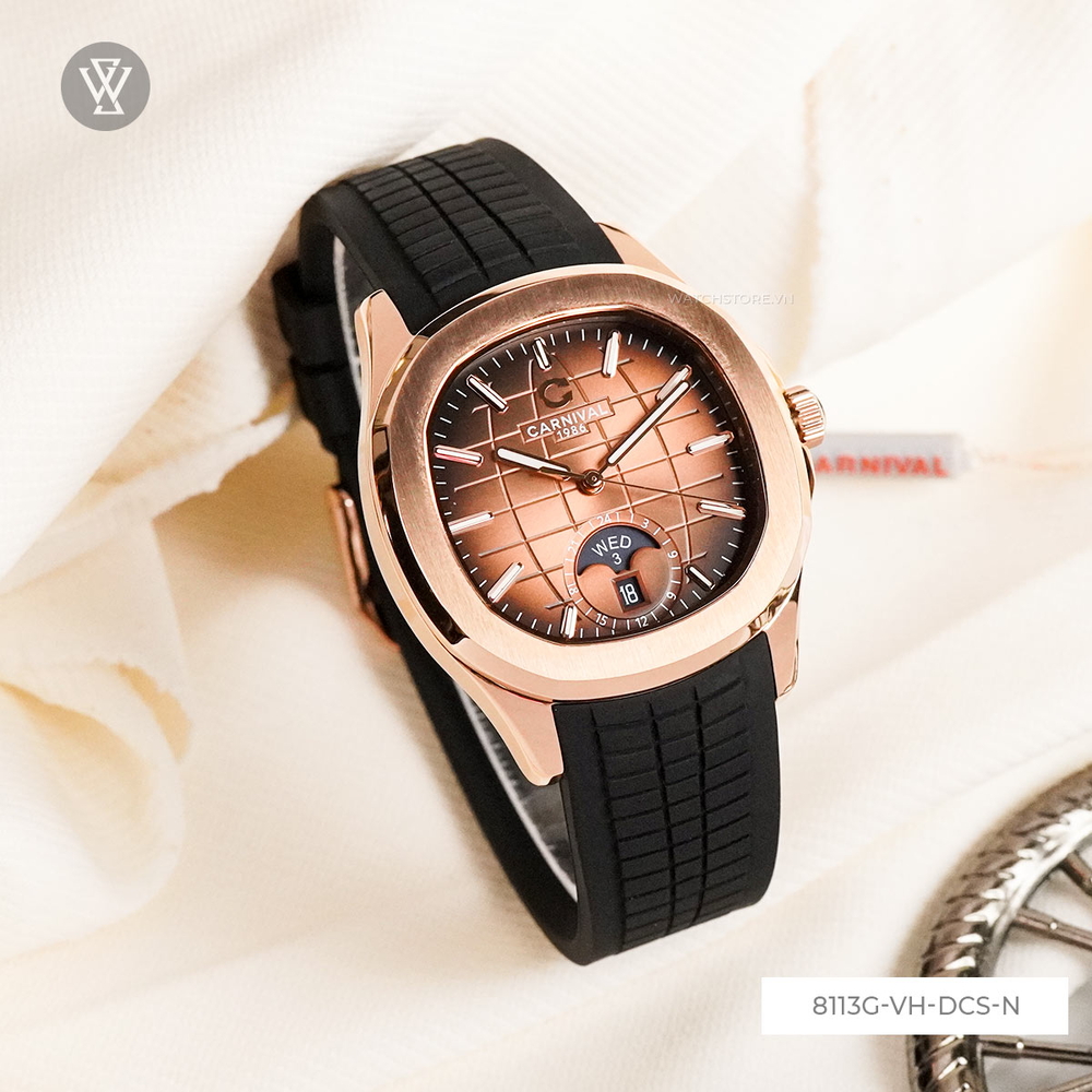 CARNIVAL AQUANUS 8113G-VH-DCS-N - NAM - KÍNH SAPPHIRE - DÂY CAO SU - AUTOMATIC - SIZE 41MM - MÁY THỤY SỸ - Ảnh 4