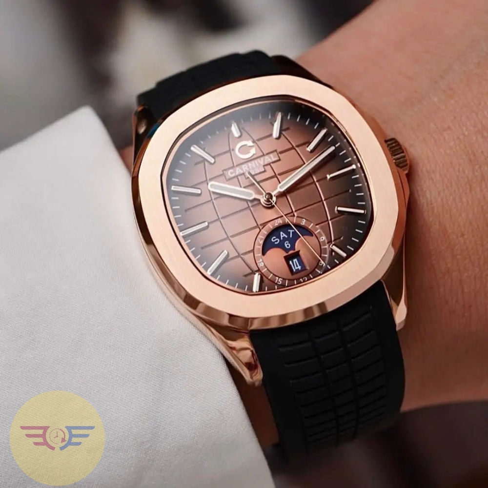CARNIVAL AQUANUS 8113G-VH-DCS-N - NAM - KÍNH SAPPHIRE - DÂY CAO SU - AUTOMATIC - SIZE 41MM - MÁY THỤY SỸ - Ảnh 2