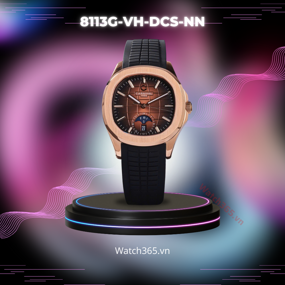 CARNIVAL AQUANUS 8113G-VH-DCS-N - NAM - KÍNH SAPPHIRE - DÂY CAO SU - AUTOMATIC - SIZE 41MM - MÁY THỤY SỸ