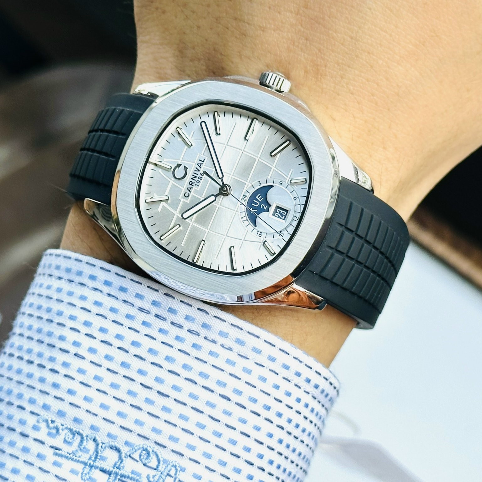CARNIVAL AQUANUS 8113G-VT-DCS-T - NAM - KÍNH SAPPHIRE - DÂY CAO SU - AUTOMATIC - SIZE 41MM - MÁY THỤY SỸ - Ảnh 2