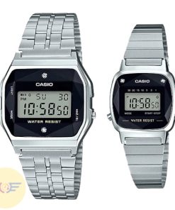 CASIO A159WAD-1 & LA670WAD-1 - ĐỒNG HỒ ĐÔI - KÍNH NHỰA - DÂY KIM LOẠI - PIN - SIZE 33.2&24.6 MM - MÁY NHẬT